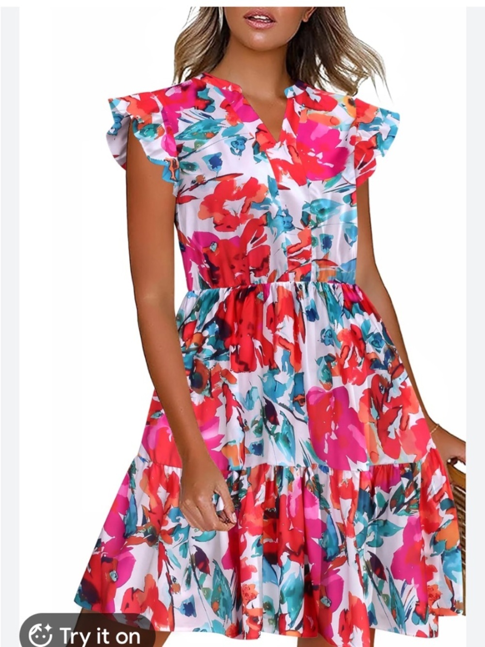Printed Dress for Summer Short Ruffle Sleeve Dress Tiered Mini Dress Pockets
